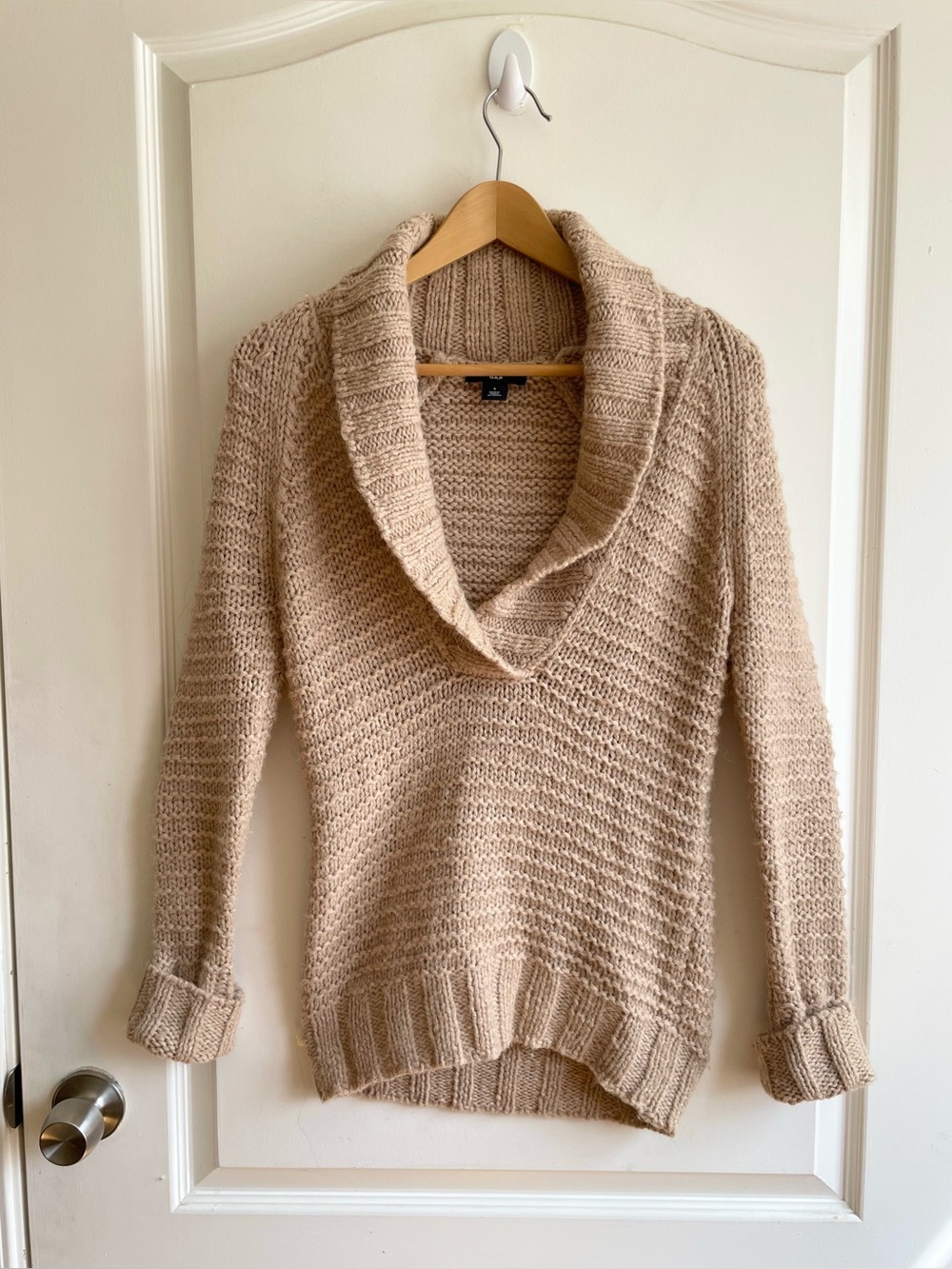 GAP Womens Fisherman Knit Shawl Neck Sweater Size S Alpaca Wool Grandpa Sweater